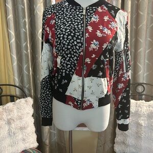 Sanctuary Multi-Print Floral Patchwork Jacket - Red/Black/White. Excellent cond.